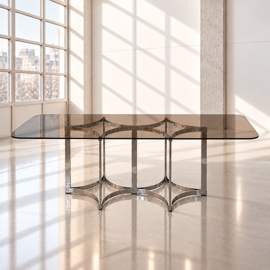 Mid-Century Merrow Associates Chrome/Smoked Glass Dining Table by Richard Young