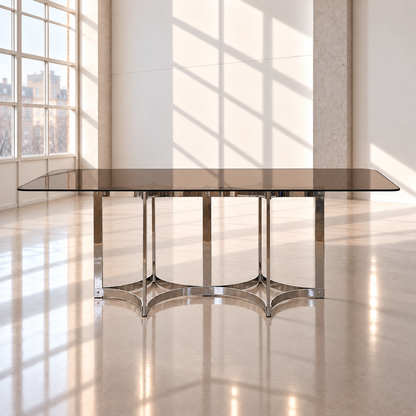 Mid-Century Merrow Associates Chrome/Smoked Glass Dining Table by Richard Young