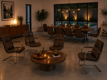Pieff Eleganza Brown Leather Dining 10 Chairs by Tim Bates 1970's (2 Carvers & 8 Chairs)