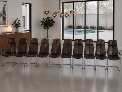 Pieff Eleganza Brown Leather Dining 10 Chairs by Tim Bates 1970's (2 Carvers & 8 Chairs)
