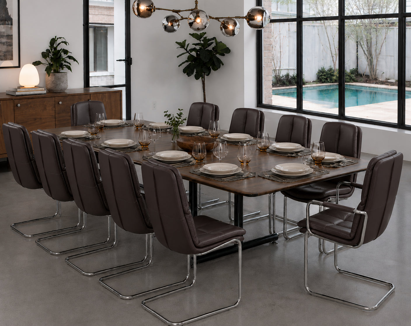Pieff Eleganza Brown Leather Dining 10 Chairs by Tim Bates 1970's (2 Carvers & 8 Chairs)