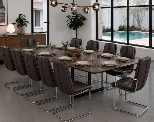 Pieff Eleganza Brown Leather Dining 10 Chairs by Tim Bates 1970's (2 Carvers & 8 Chairs)