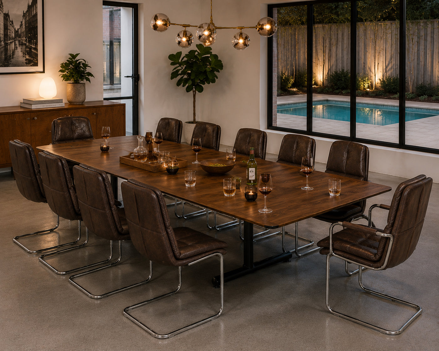 Pieff Eleganza Brown Leather Dining 10 Chairs by Tim Bates 1970's (2 Carvers & 8 Chairs)
