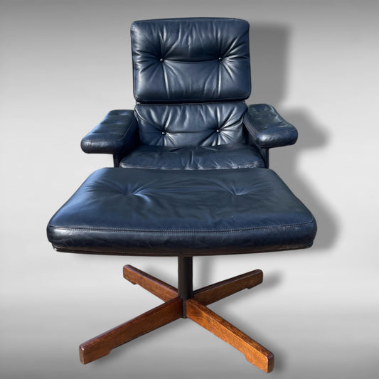 Rare Sven Ivar Dysthe Dokka Møbler Leather Swivel Chair,swivel Ottoman 4002,1965
