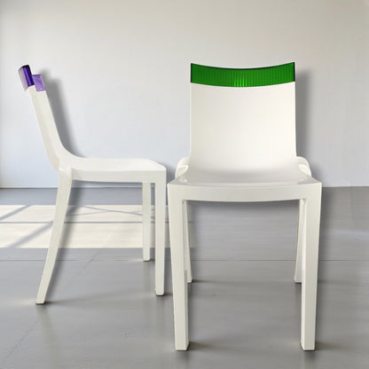 A Pair of Kartell Hi-Cut Chairs Starck White & transparent Violet & Green Tops