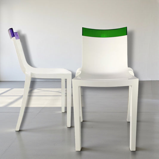 A Pair of Kartell Hi-Cut Chairs Starck White & transparent Violet & Green Tops