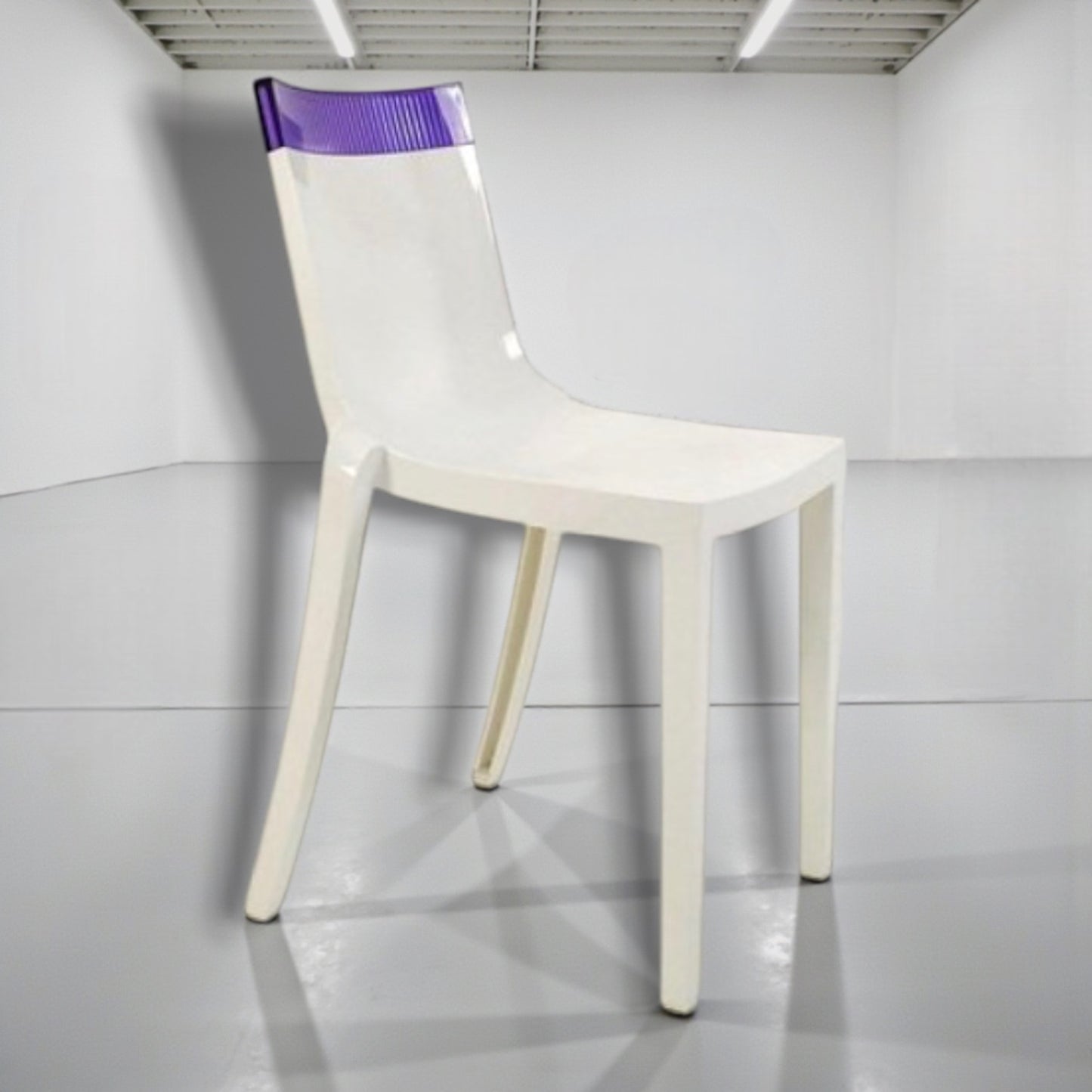 A Pair of Kartell Hi-Cut Chairs Starck White & transparent Violet & Green Tops