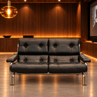 1970s Pieff Alpha lounge suite in original black leather with polished chrome frames, attributed to Tim Bates.