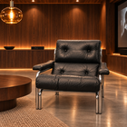 1970s Pieff Alpha lounge suite in original black leather with polished chrome frames, attributed to Tim Bates.