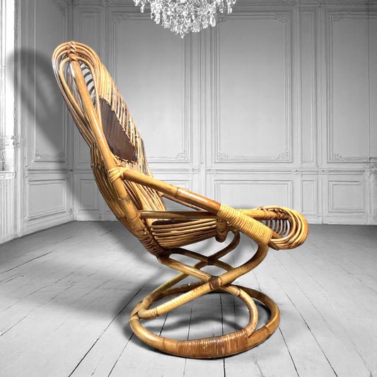 Mid CenturyRattan Chair by Tito Agnoli for Bonacina