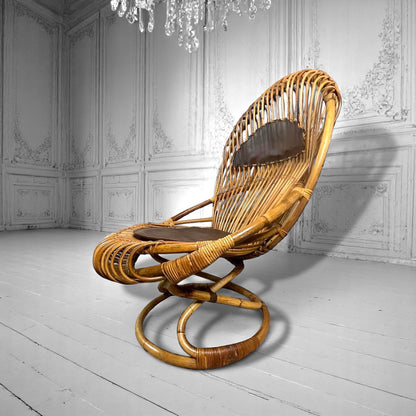 Mid CenturyRattan Chair by Tito Agnoli for Bonacina