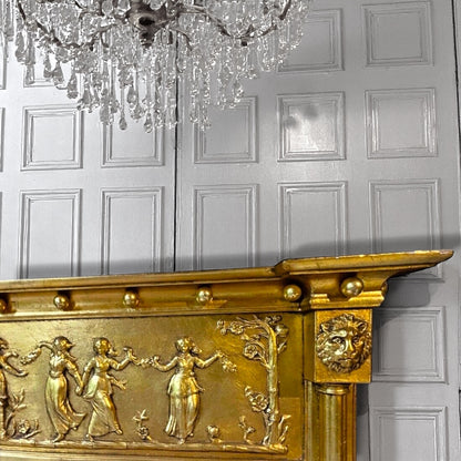 French Empire 19th Century Gilt Wood and Gesso Over-mantle Mercury Mirror
