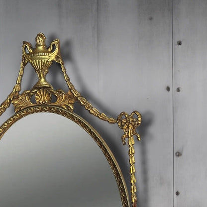 Large Antique Regency Adams Style Gilt Decorative Oval Bevelled Mirror.