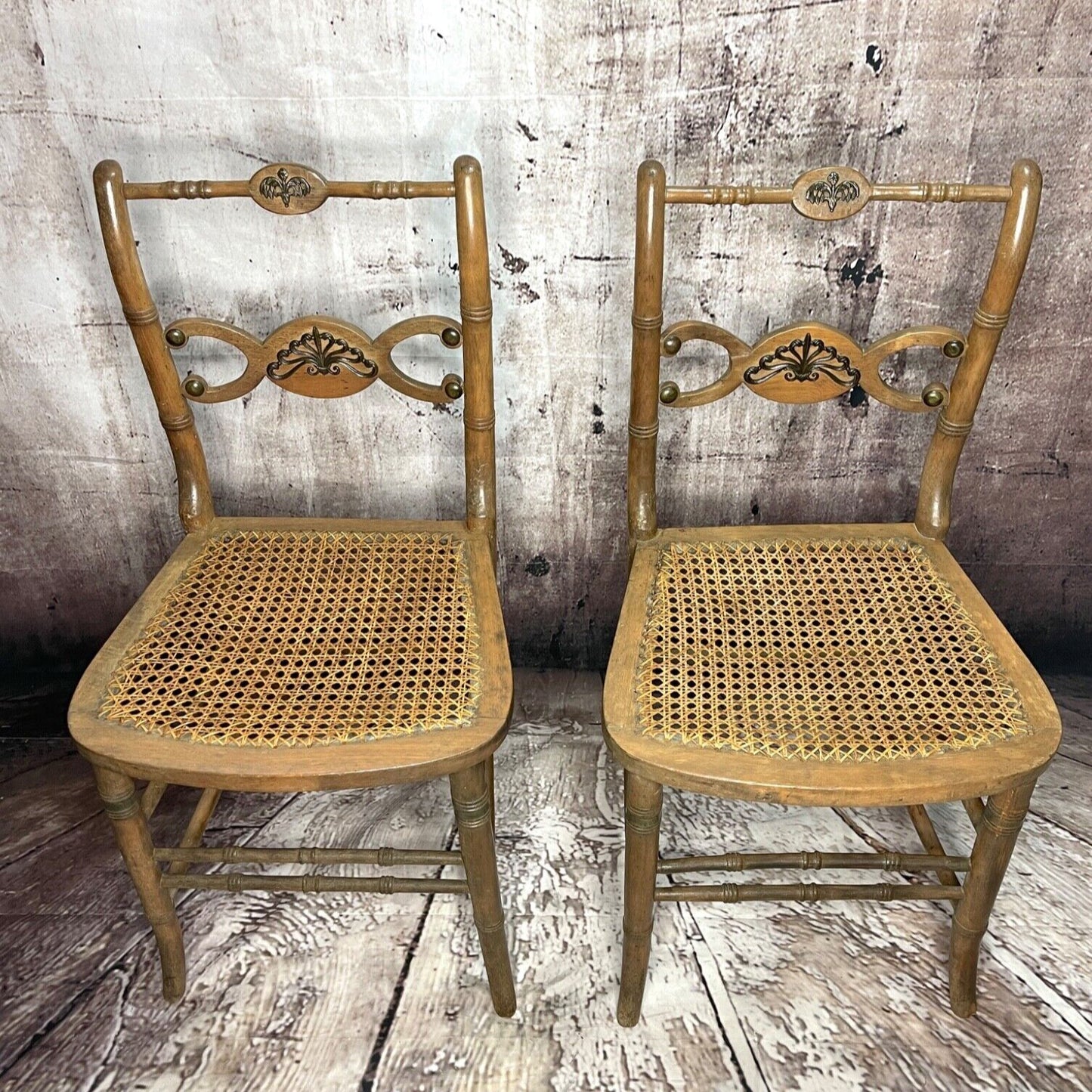 Napoleonic Empire Cane Brass Filagree Opera Chairs 1830's