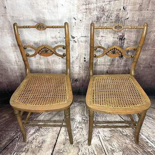 Napoleonic Empire Cane Brass Filagree Opera Chairs 1830's