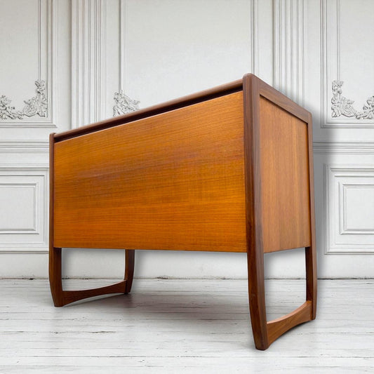Vintage Mid Century Teak Record Cabinet – Retro Vinyl LP Storage