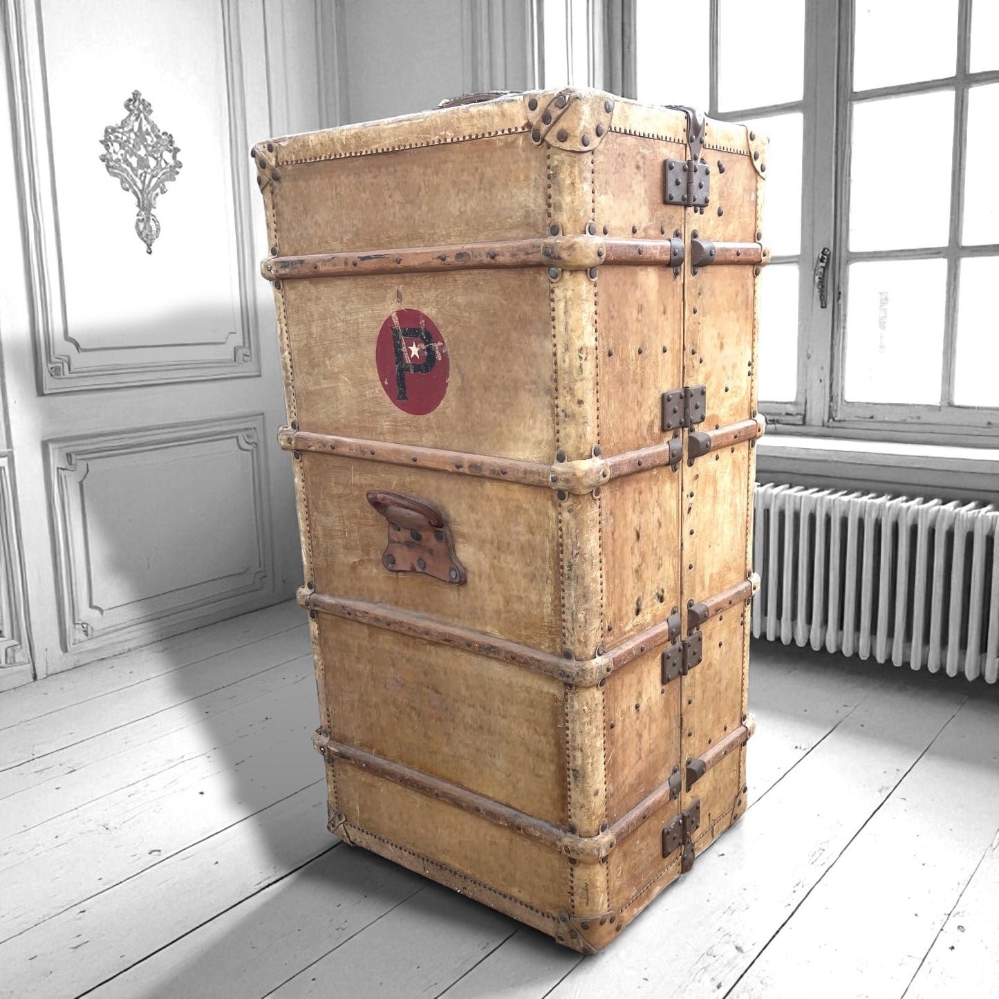 Art Deco 1920s Wardrobe Trunk Gentleman’s Antique Luggage Chest, Vintage Steamer