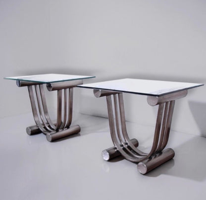 1970's Set of 3DIA Design Institute of America Glass,Chrome Drinks,Coffee Tables