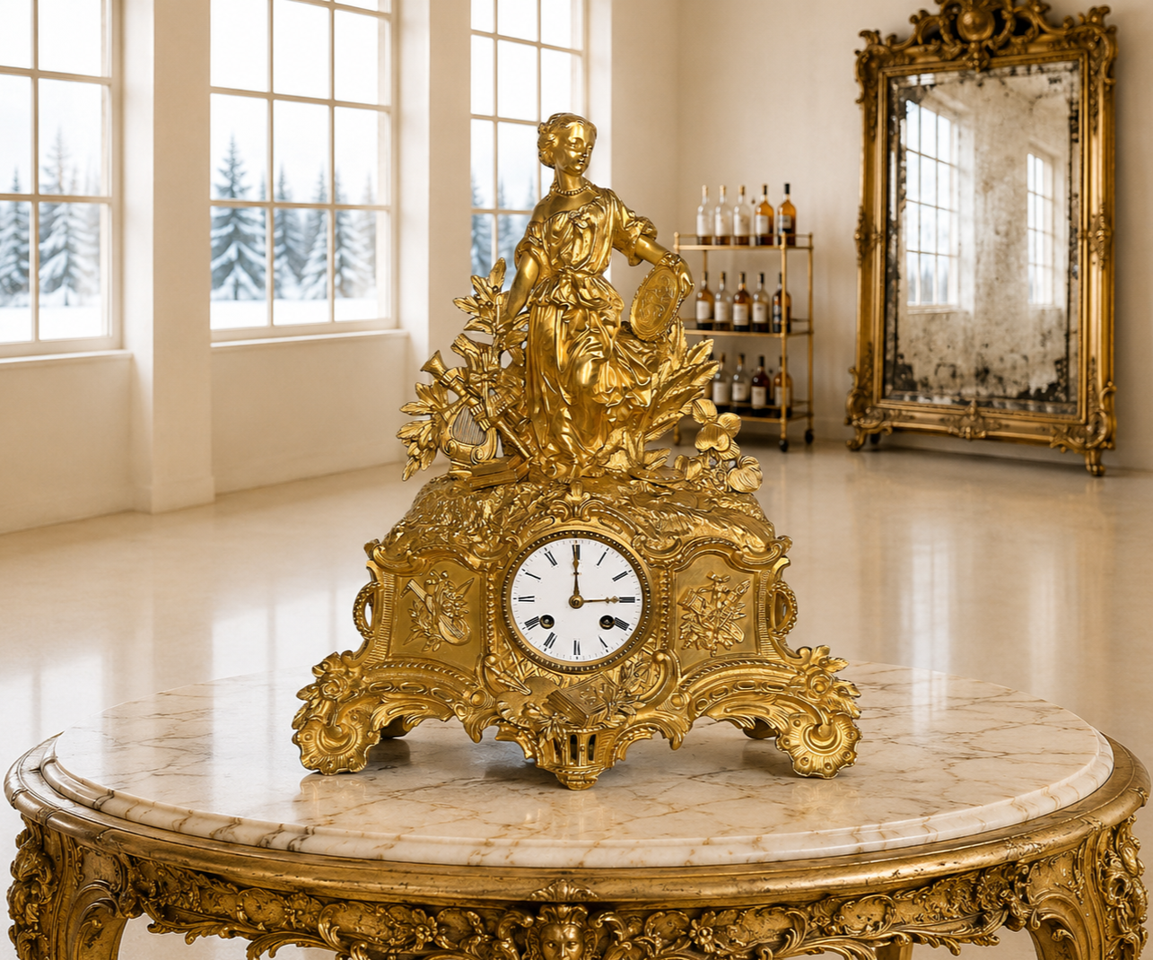FRENCH ORMOLU FIGURAL MANTEL CLOCK BY H. PICARD, PARIS BARBEDIENNE MOVEMENT 1860