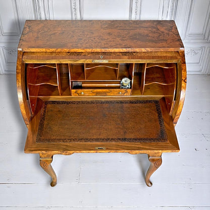 Antique Queen Anne Style Burr Walnut Cylinder Bureau, Wylie & Lochhead