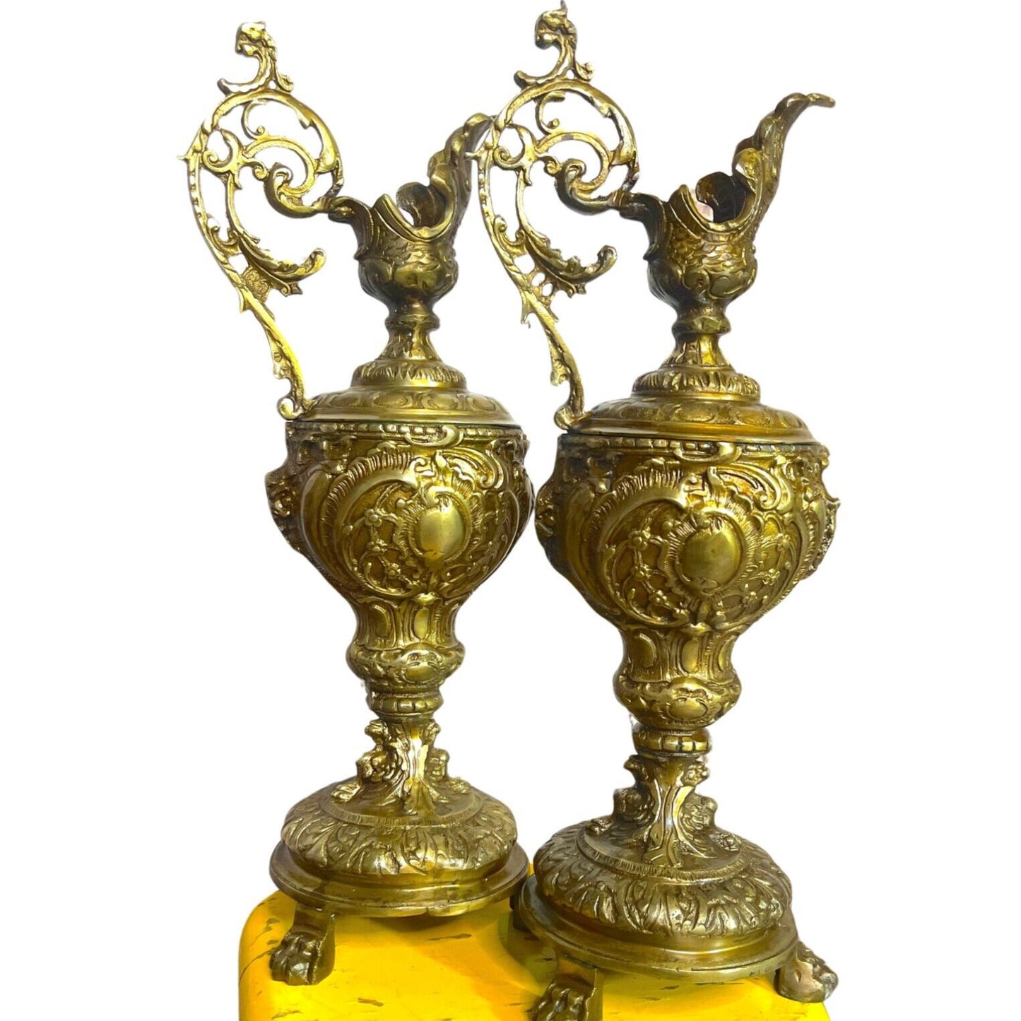 Pair French of Gold Gilt Bronze French Ewers 1880