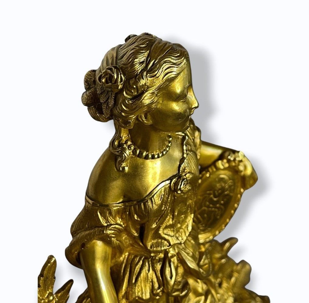 FRENCH ORMOLU FIGURAL MANTEL CLOCK BY H. PICARD, PARIS BARBEDIENNE MOVEMENT 1860