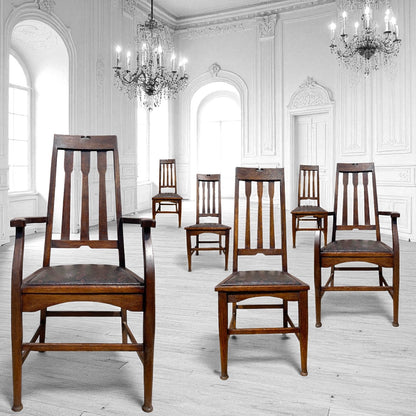 Set of 6 arts & crafts chairs by e a Taylor Wylie & Lochhead, Glasgow 1905.