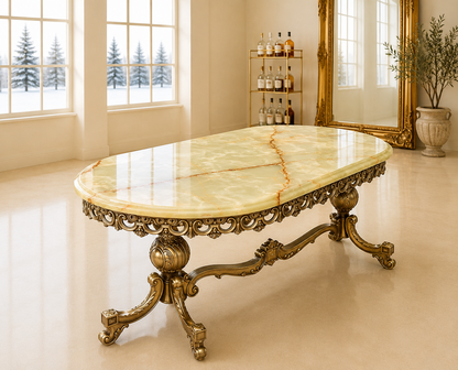 Hollywood Regency Rococo Vintage Italian Onyx Gold Gilt Brass Coffee Table.