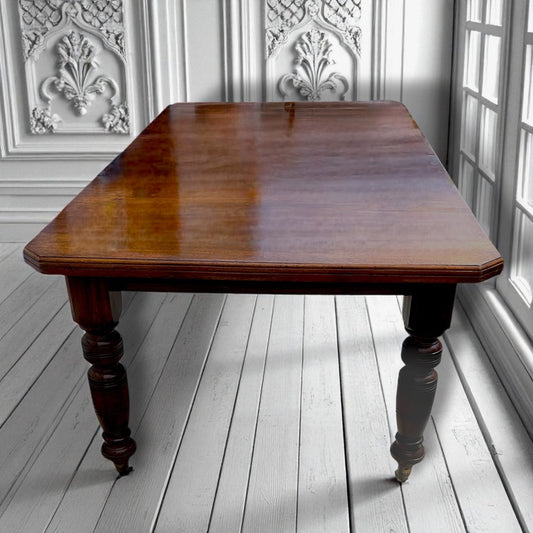Antique Edwardian Mahogany Wind-Out Dining Table with Leaves & Turned Legs 1890