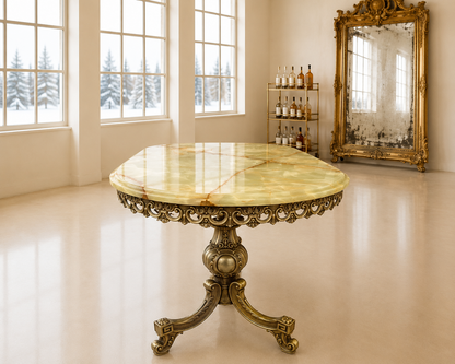 Hollywood Regency Rococo Vintage Italian Onyx Gold Gilt Brass Coffee Table.