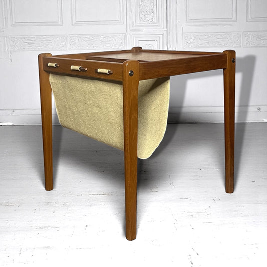 Danish 1960s Mid Century Teak Magazine Rack & Side Table by BRDR Furbo.
