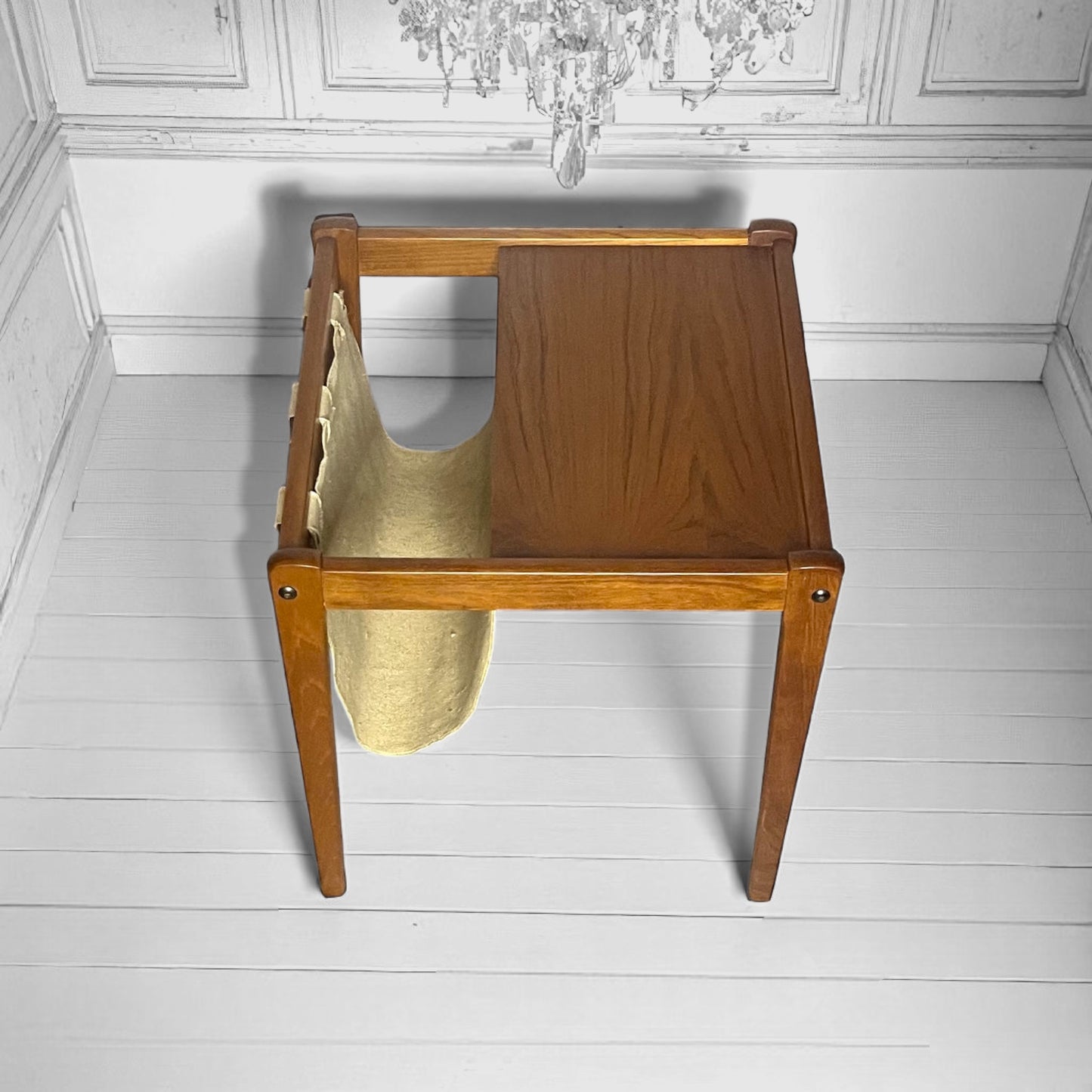 Danish 1960s Mid Century Teak Magazine Rack & Side Table by BRDR Furbo.
