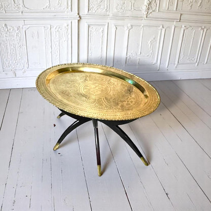Mid Century Spider Leg Rare "Oval" Brass Folding Tray Table Hong Kong