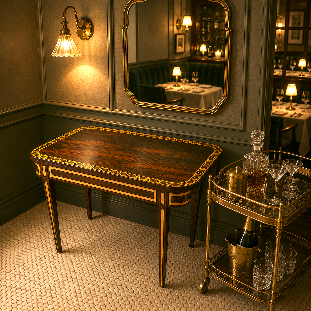 Antique French Rosewood & Gilt Fresco Folding Card Table (c.1815–1825)