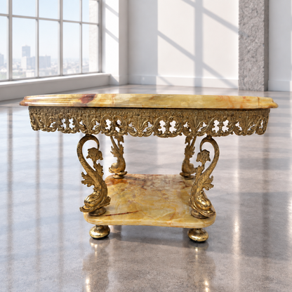 Mid Century Hollywood Regency Italian Onyx & Brass Occasional Table c.1962