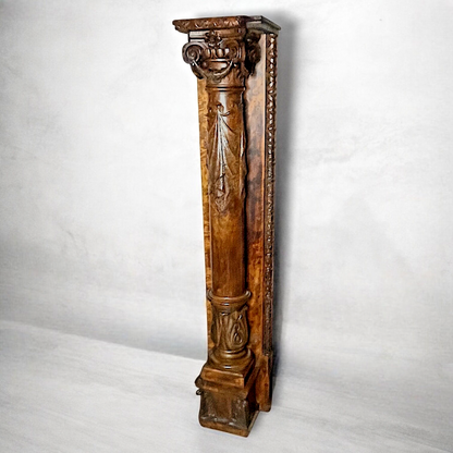 Antique 19th Century Hand-Carved Walnut Corinthian Wall Column H 4.5ft