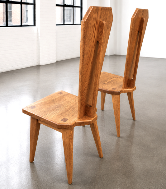 Brutalist Vintage Architectural Oak Chairs, manner of Christian Durupt c1950's