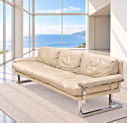 Mid Century Pieff Mandarin 3-Seater Leather Cream Sofa by Tim Bates, c.1970s (Copy)