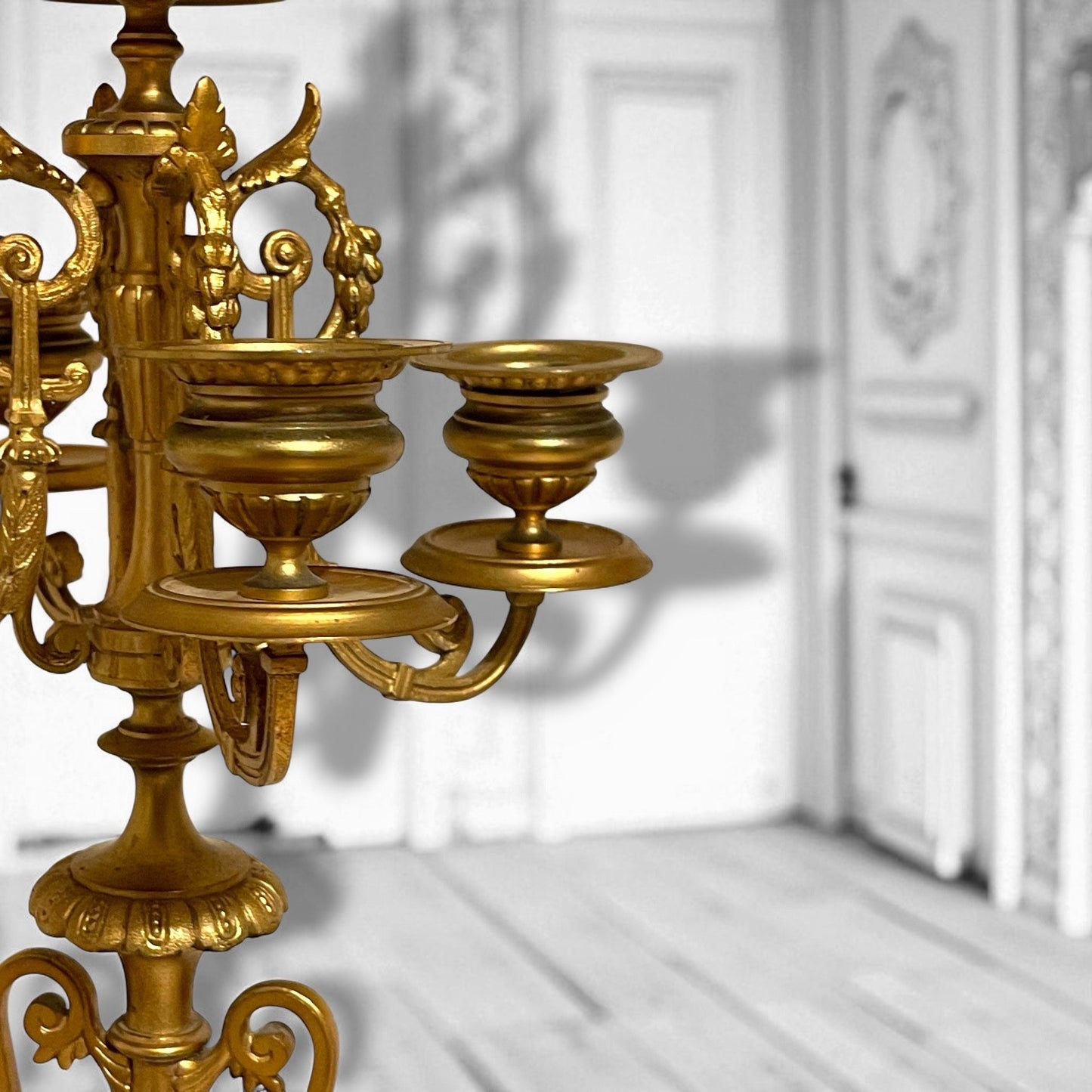 Pair of Tall Antique French Empire-Style Gilt Ormolu/Slate Candelabras 1880,  20 inches high
