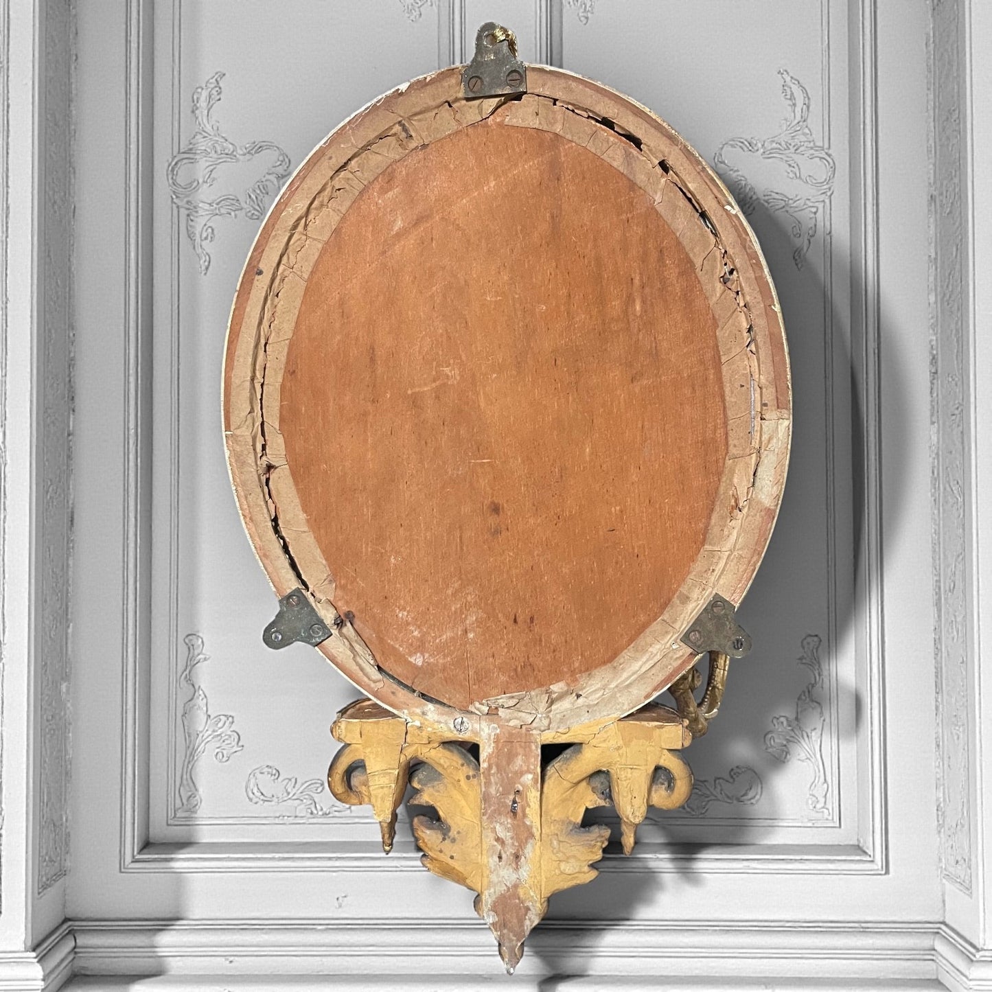 Pair Antique French Louis XVI Giltwood Mirrored Sconces Fine Carved Girandoles c.1830 Original Mercury Glass.