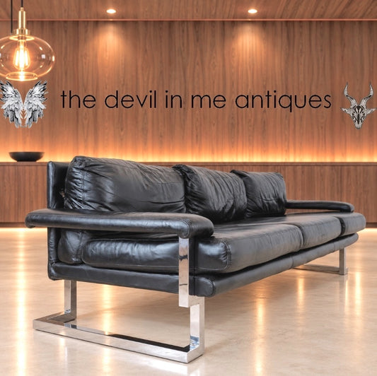 Mid Century Pieff Mandarin 3-Seater Black Leather Sofa,Tim Bates, 1970s