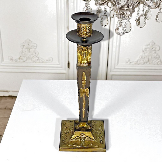 Antique Rare Russian Empire Ormolu & Patinated Bronze Candlestick ,c1810
