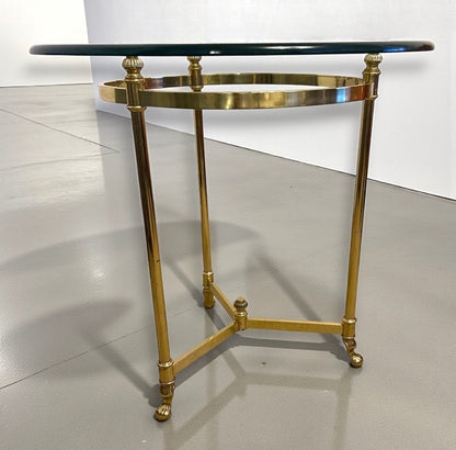 Hollywood Regency French Brass/Glass Side Table Maison Jansen Style France 1970s