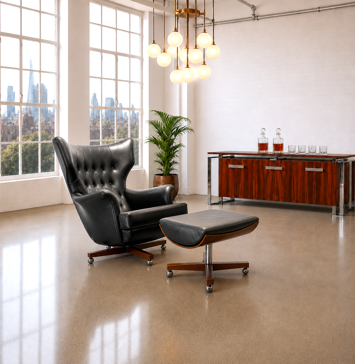 An Original Vintage G Plan 6250 “Blofeld” Swivel Armchair with Matching Footstool 6251 Iconic James Bond Chair