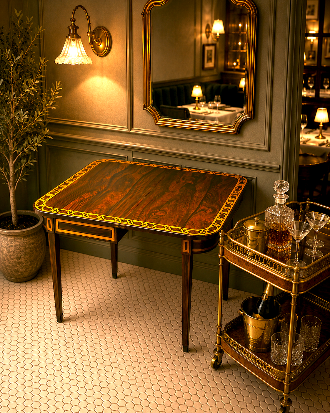 Antique French Rosewood & Gilt Fresco Folding Card Table (c.1815–1825)