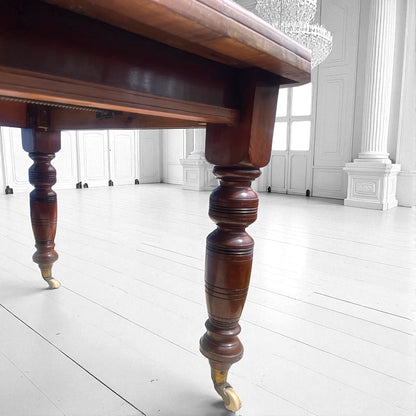 Antique Edwardian Mahogany Wind-Out Dining Table with Leaves & Turned Legs 1890