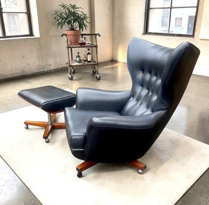 A Rare Pair of G Plan 6250 “Blofeld” Chairs & 6251 Footstool original 1960s production.