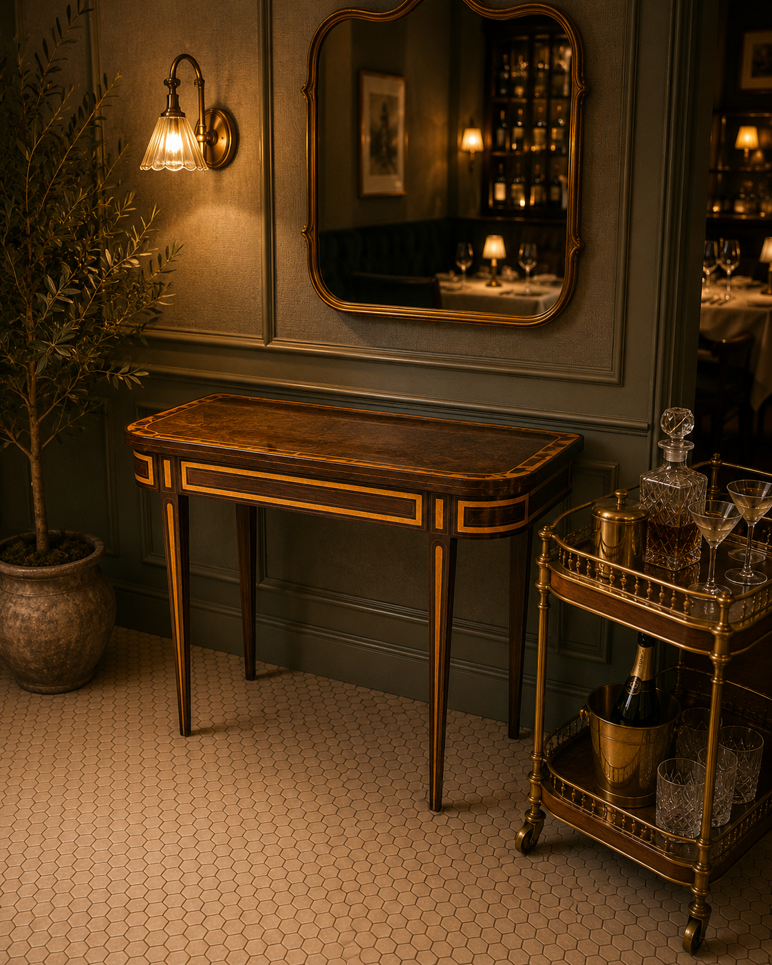 Antique French Rosewood & Gilt Fresco Folding Card Table (c.1815–1825)