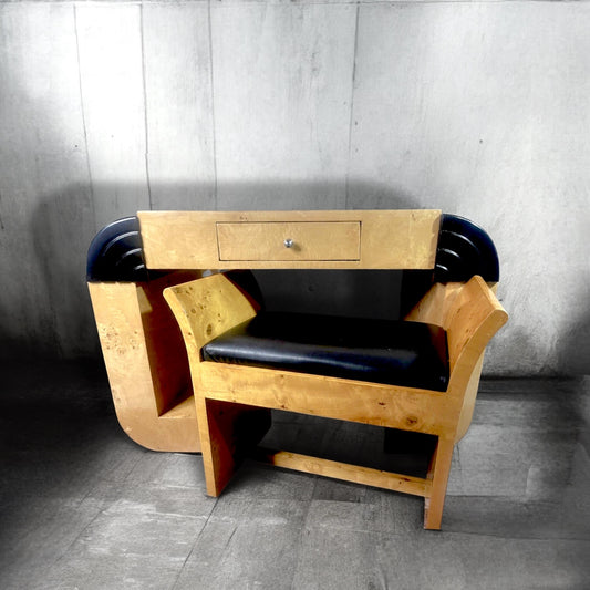 Art Deco burr maple console table with stool c1930