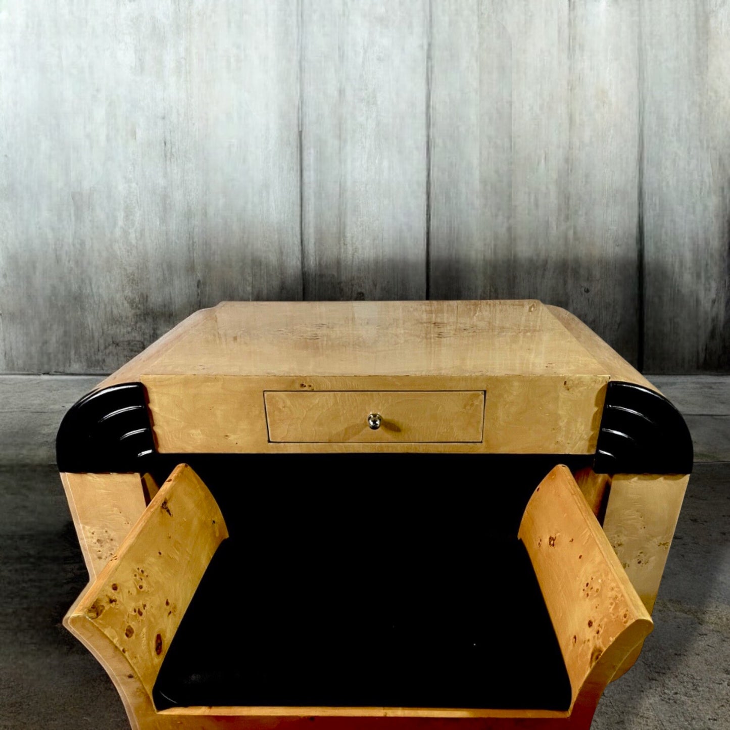 Art Deco burr maple console table with stool c1930